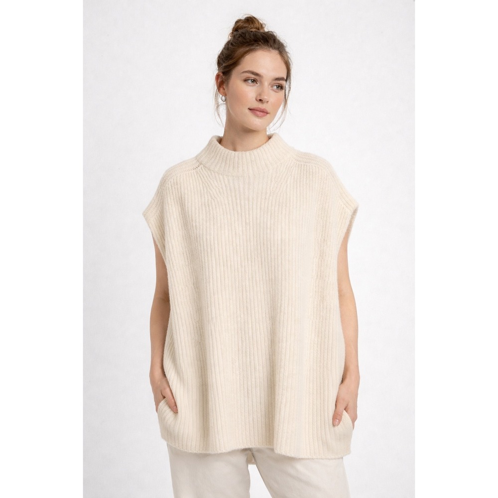 Banana Republic Oversized Sweater Vest M/L Cream Mock Neck Cashmere Merino Wool - Picture 13 of 13